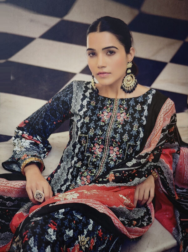Women's Pure Cotton Printed Embroidery Salwar Suits, Pakistani Concept Style, Cotton Dupatta, 3 Piece Un Stitched Dress Material, Free Size